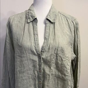 Olsen Casual 100% linen Light Green Button-Up Shirt, size XL.